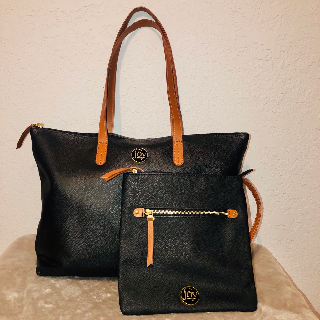 Joy Mangano Black Leather Large Tote Bag